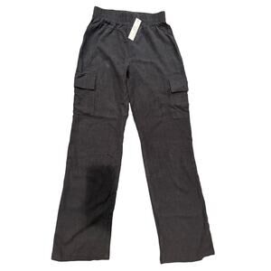 NWT Drew Size Small Women's Black Linen Blend High Rise Wide Leg Cargo Pants